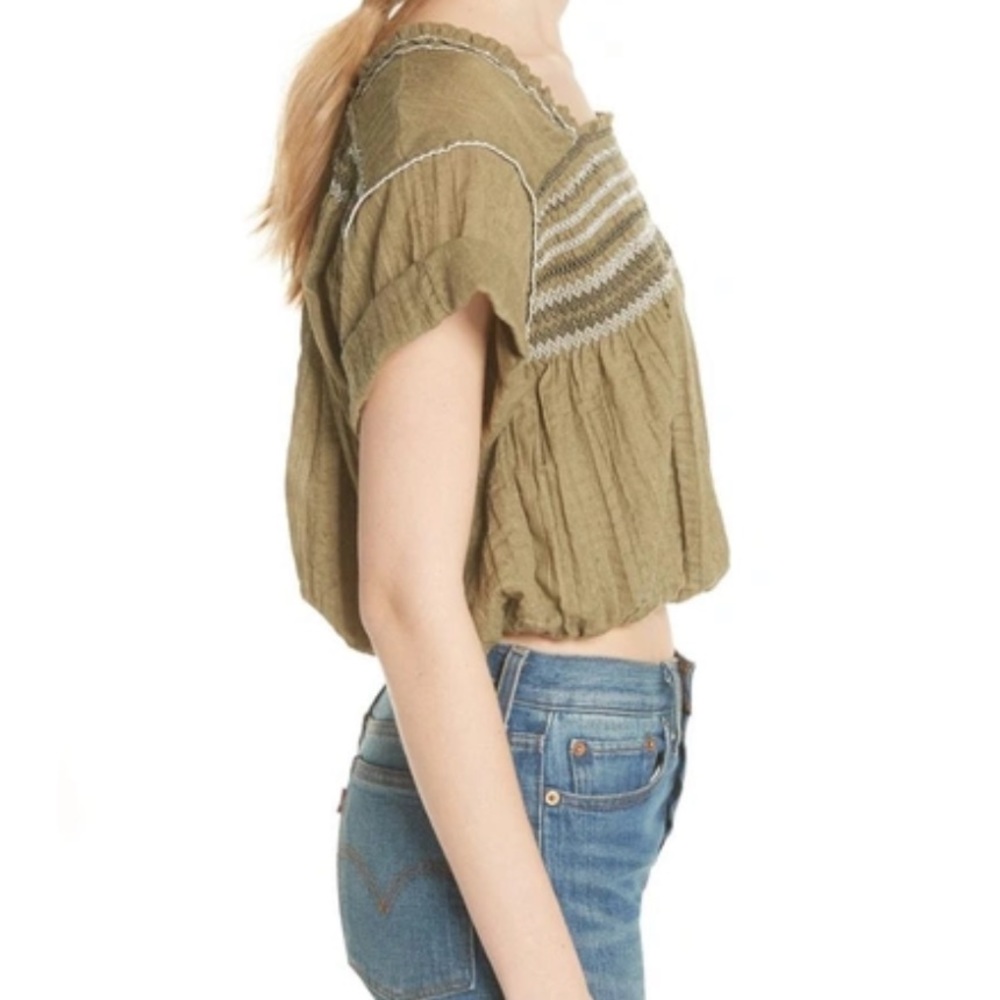 Free People Olive Green Embroidered Peasant Blouse Women’s XS NWOT - Picture 3 of 11
